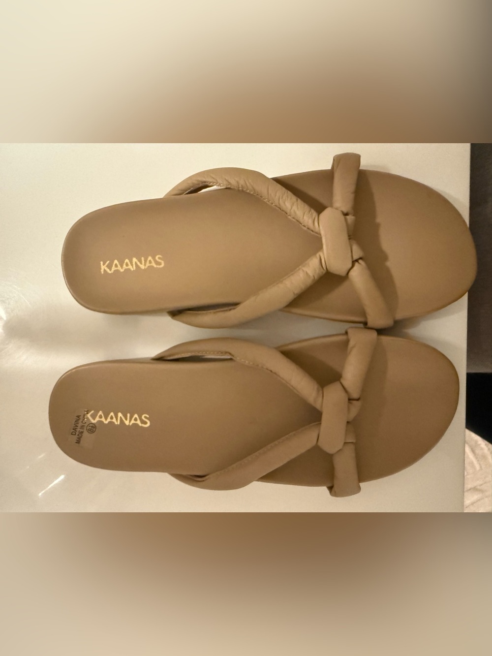 Kaanas Beige Knotted Toe-Loop Sandals